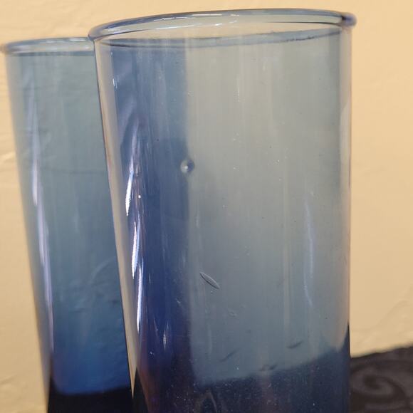 Cobalt Blue Two Tom Collins, Highball, Cocktail Glasses. Blown Glass 7 1/8" Tall - Picture 5 of 6